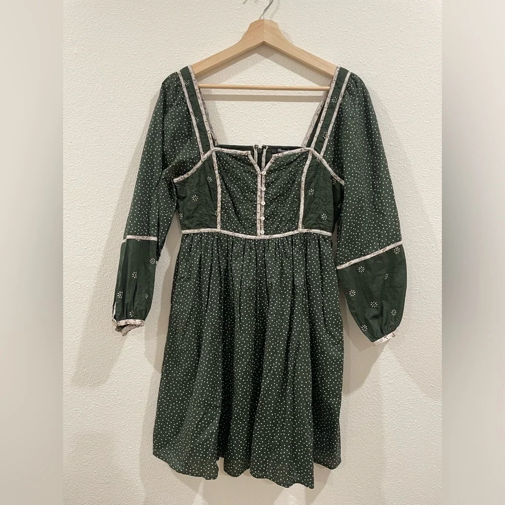 Madewell Mix Square-neck Green Quilted Floral Spring Prairie Mini Dress Size 2 - Picture 6 of 12